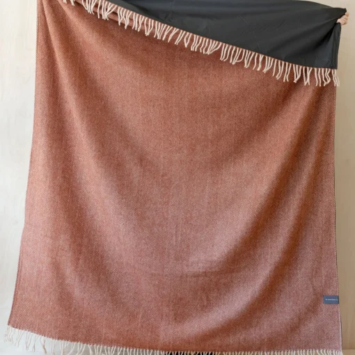Recycled Wool Waterproof Picnic Blanket in Rust Herringbone - Brown Le^Be Home Best