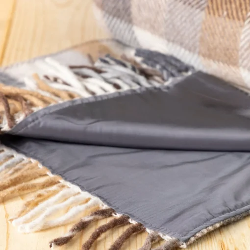 Recycled Wool Waterproof Picnic Blanket in Neutral Herringbone Check -^Be Home Best Sale