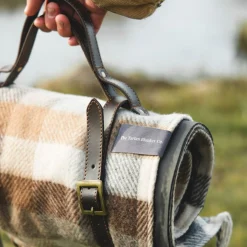 Recycled Wool Waterproof Picnic Blanket in Neutral Herringbone Check -^Be Home Best Sale