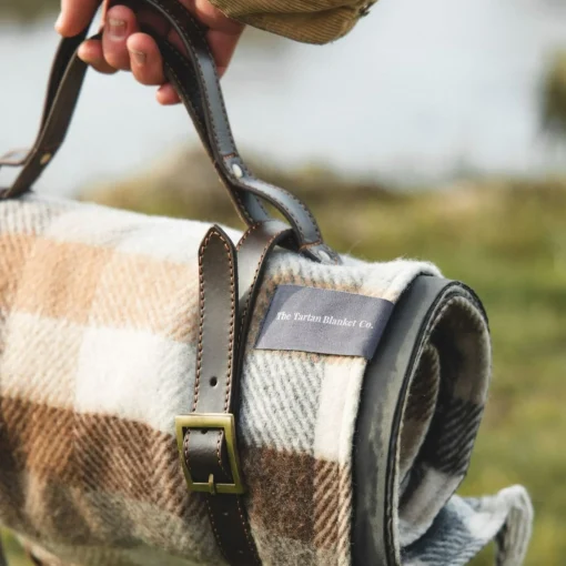 Recycled Wool Waterproof Picnic Blanket in Neutral Herringbone Check -^Be Home Best Sale