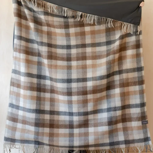 Recycled Wool Waterproof Picnic Blanket in Neutral Herringbone Check -^Be Home Best Sale