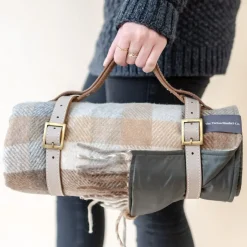 Recycled Wool Waterproof Picnic Blanket in Neutral Herringbone Check -^Be Home Best Sale