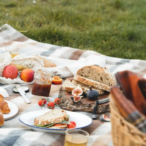 Recycled Wool Waterproof Picnic Blanket in Neutral Herringbone Check -^Be Home Best Sale
