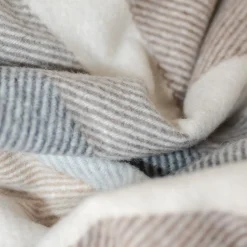Recycled Wool Waterproof Picnic Blanket in Neutral Stripe - Brown Leat^Be Home Online