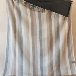 Recycled Wool Waterproof Picnic Blanket in Neutral Stripe - Brown Leat^Be Home Online