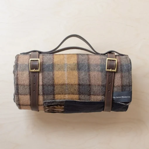 Recycled Wool Waterproof Picnic Blanket in Buchanan Natural Tartan - B^Be Home Clearance