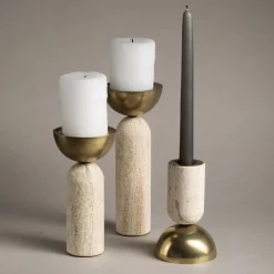 Reversible Candle Holders, Set of 3, Travertine^Be Home Sale