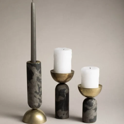 Reversible Candle Holders, Set of 3, Black Marble^Be Home Store