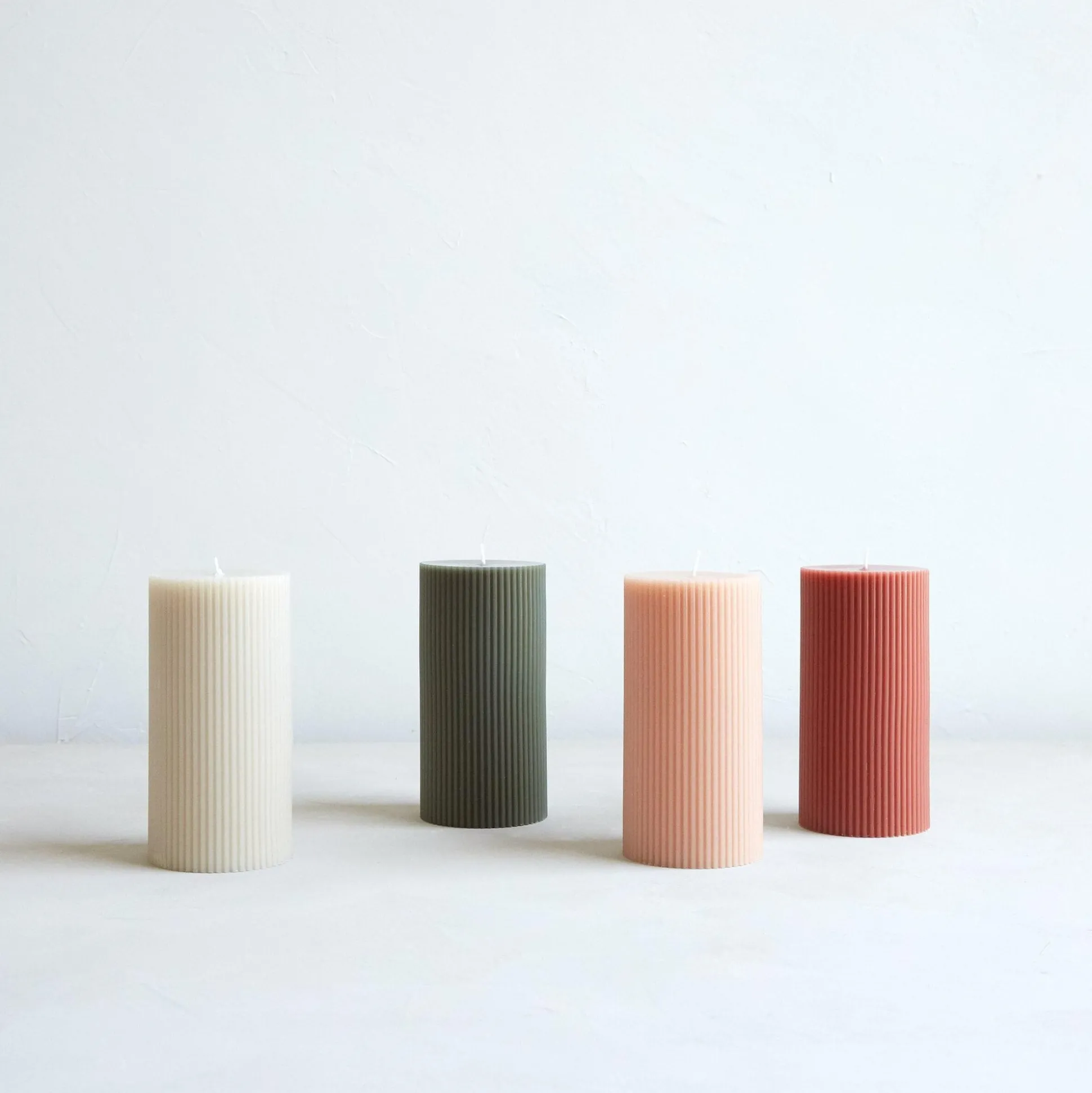 Ribbed Pillar Candle, Parchment^Be Home Cheap