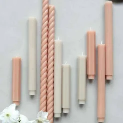 Ribbed Taper Candle, Set of 2, Petal^Be Home Outlet