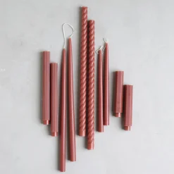 Ribbed Taper Candle, Set of 2, Clay^Be Home Hot