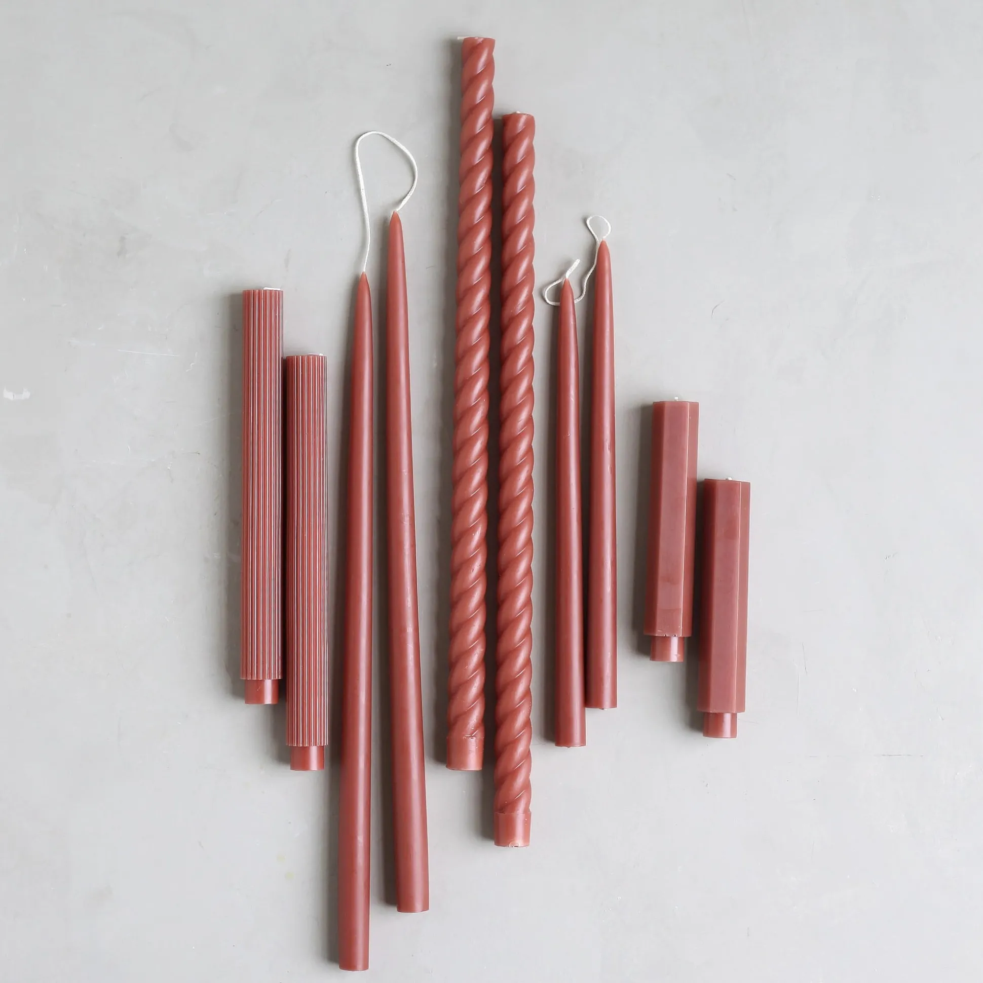 Ribbed Taper Candle, Set of 2, Clay^Be Home Hot
