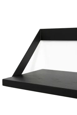 Ribbon Solid Black Oak Shelf with Black Metal, 27.5
