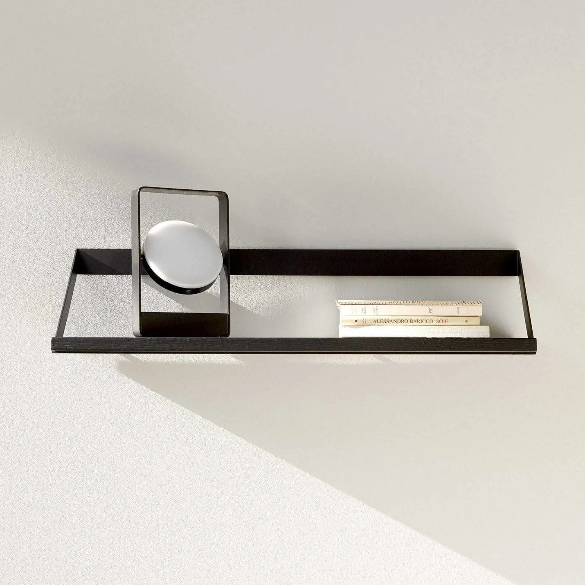 Ribbon Solid Black Oak Shelf with Black Metal, 27.5"