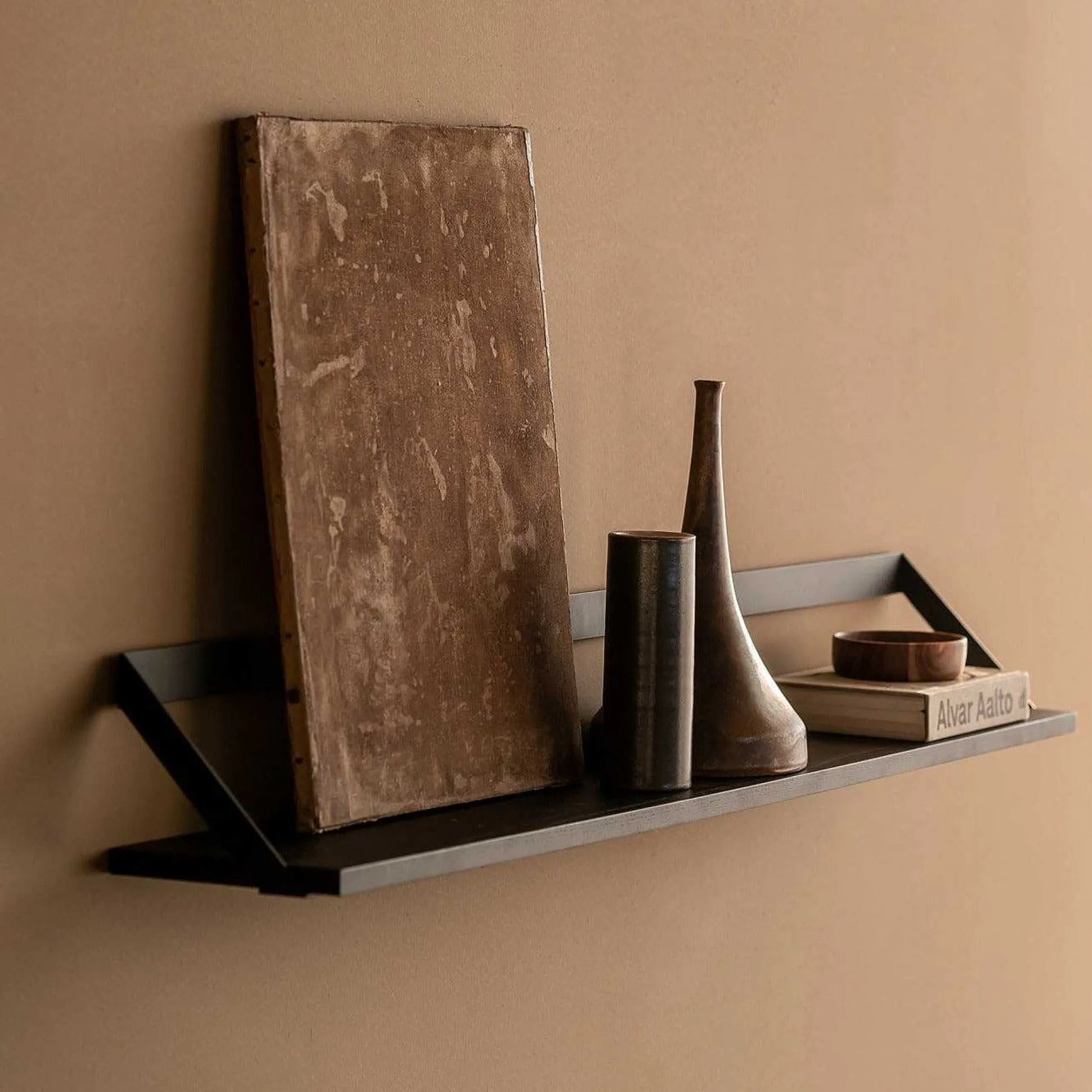 Ribbon Solid Black Oak Shelf with Black Metal, 55"