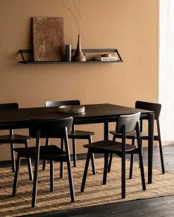 Ribbon Solid Black Oak Shelf with Black Metal, 55