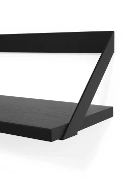Ribbon Solid Black Oak Shelf with Black Metal, 55