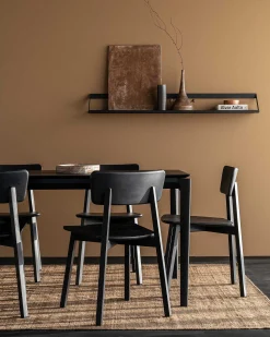 Ribbon Solid Black Oak Shelf with Black Metal, 55