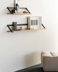 Ribbon Solid Oak Shelf with Black Metal, 55"
