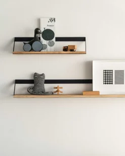 Ribbon Solid Oak Shelf with Black Metal, 55