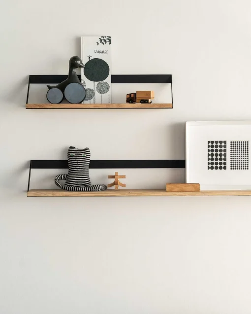 Ribbon Solid Oak Shelf with Black Metal, 55"