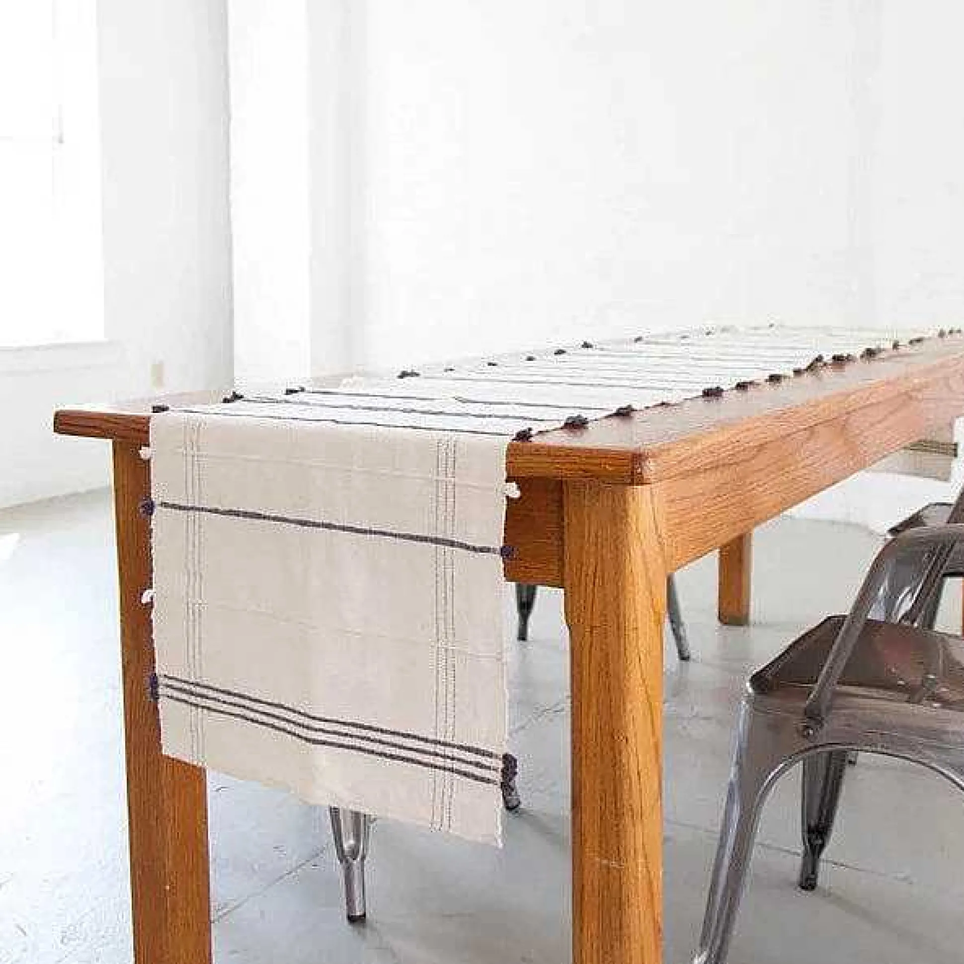 Ribbons Cotton Table Runner, Navy