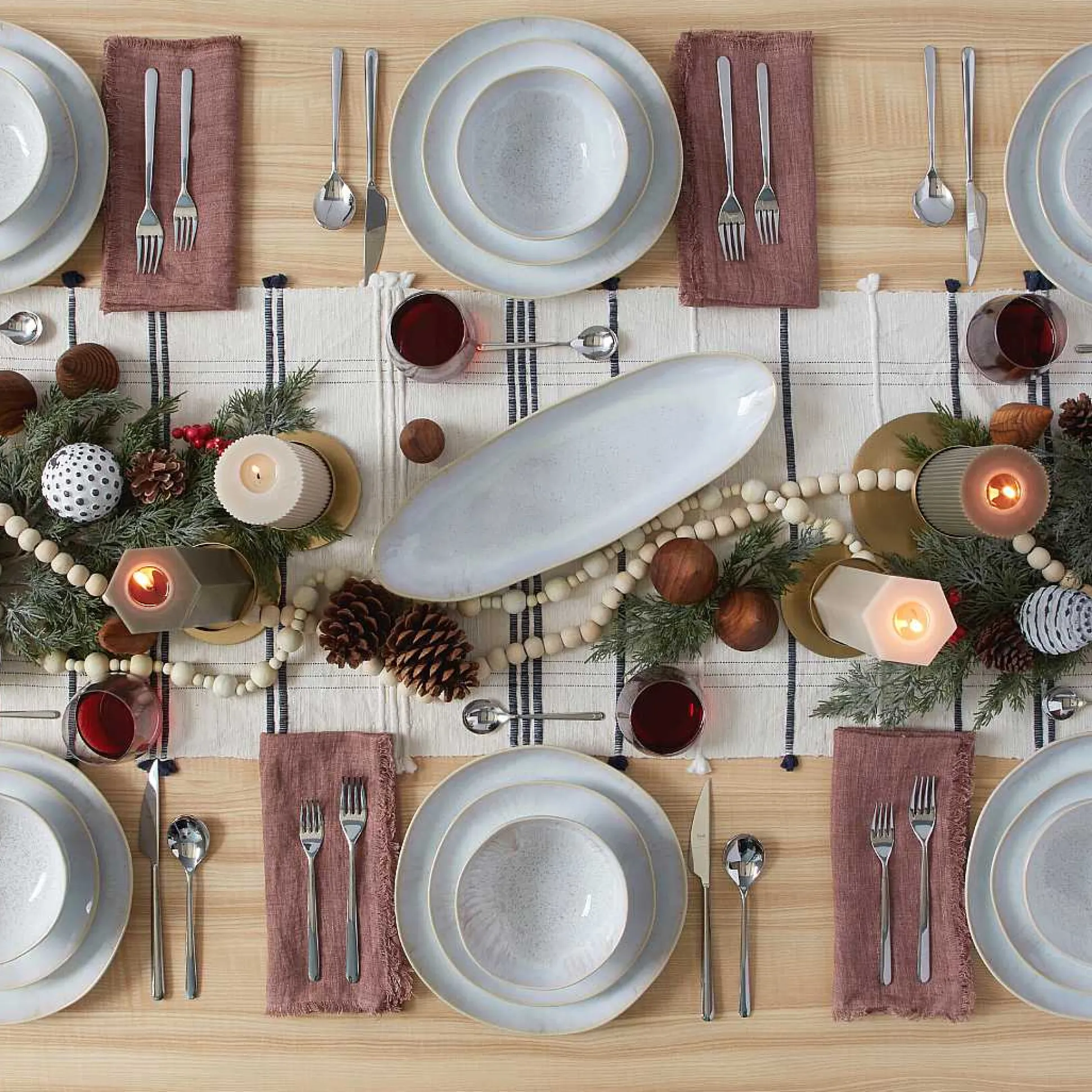 Ribbons Cotton Table Runner, Navy