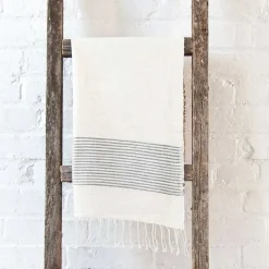 Riviera Striped Cotton Hand Towel, Natural with Grey