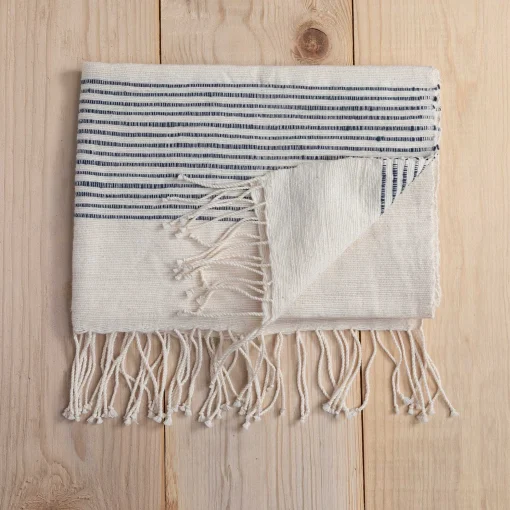 Riviera Striped Cotton Hand Towel, Natural with Navy