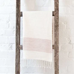Riviera Striped Cotton Hand Towel, Natural with Blush