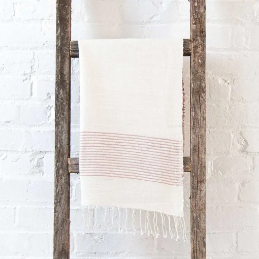 Riviera Striped Cotton Hand Towel, Natural with Blush
