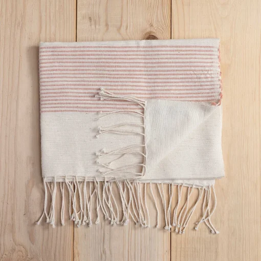 Riviera Striped Cotton Hand Towel, Natural with Blush