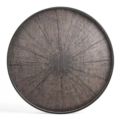Round Black Slice Varnished Wood Tray, Extra Large