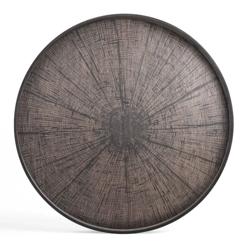 Round Black Slice Varnished Wood Tray, Extra Large