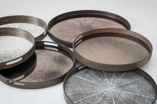 Round Bronze Slice Mirror Tray, Large