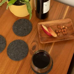 Round Felt Coaster, Set of 4, Charcoal