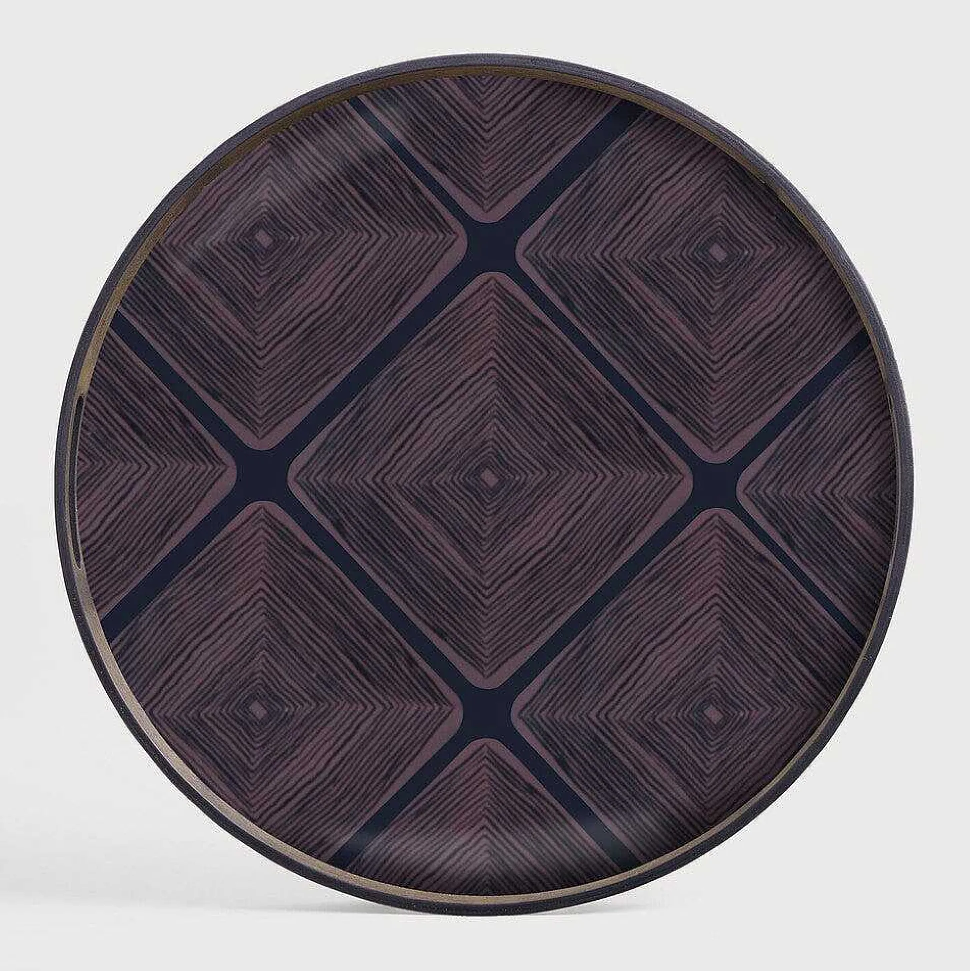 Round Glass Linear Squares Tray, Midnight, Small