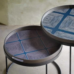 Round Glass Linear Squares Tray, Midnight, Small