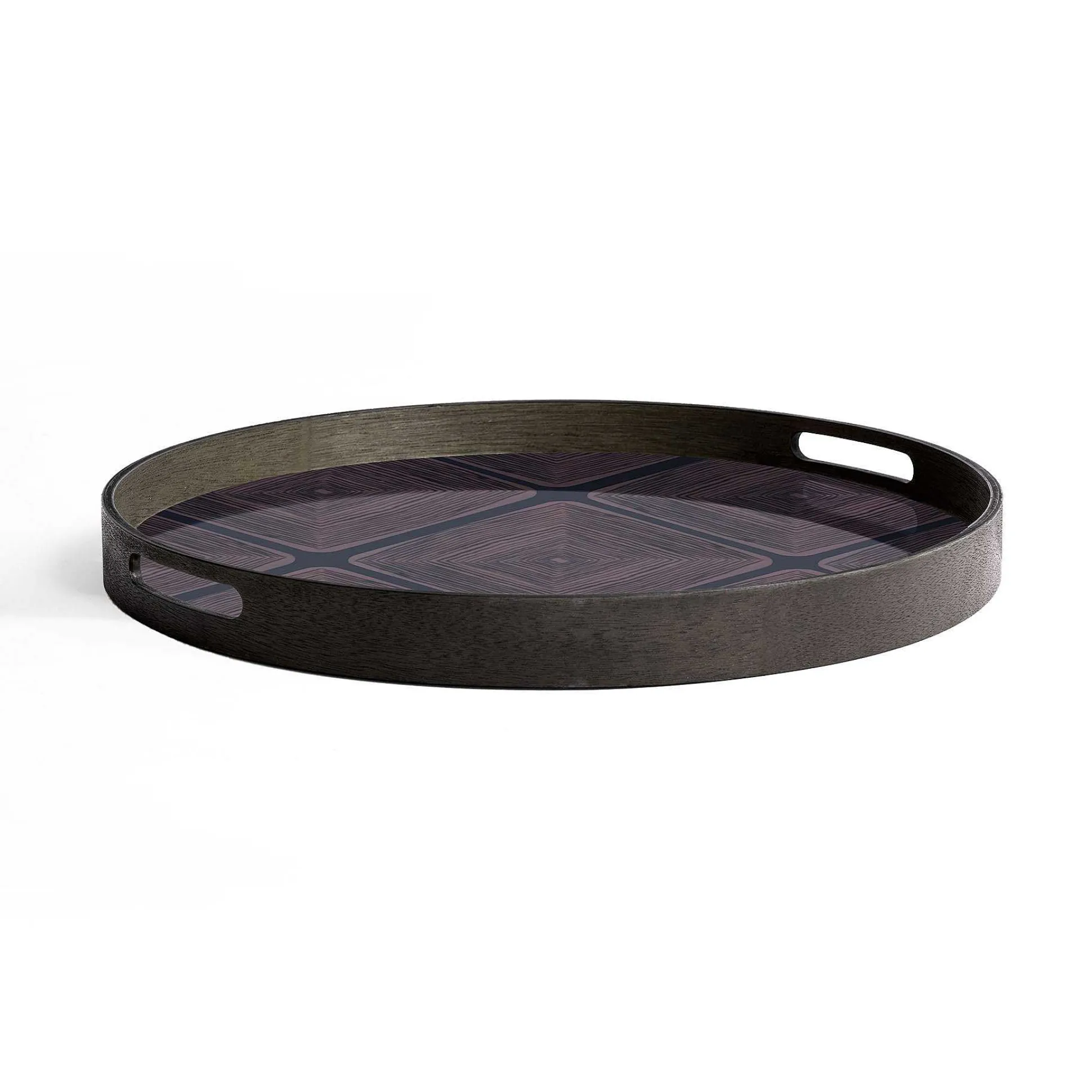 Round Glass Linear Squares Tray, Midnight, Small