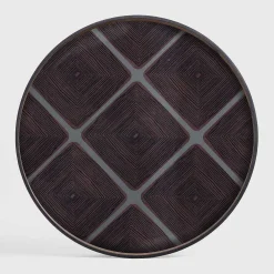 Round Glass Linear Squares Tray, Slate, Extra Large