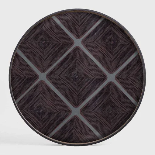 Round Glass Linear Squares Tray, Slate, Extra Large