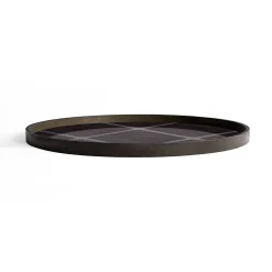 Round Glass Linear Squares Tray, Slate, Extra Large