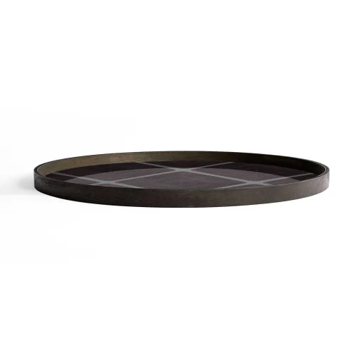 Round Glass Linear Squares Tray, Slate, Extra Large