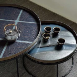 Round Glass Linear Squares Tray, Slate, Extra Large