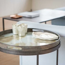 Round Glass Organic Tray, Mist Gold