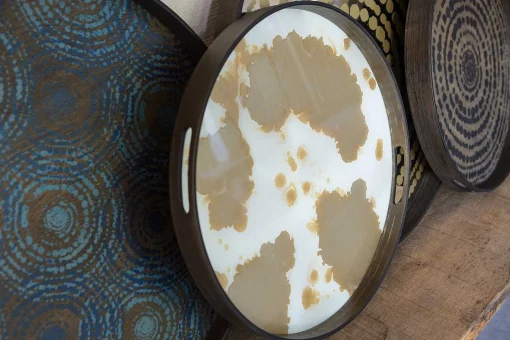 Round Glass Organic Tray, Mist Gold