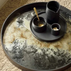 Round Glass Organic Tray, Black