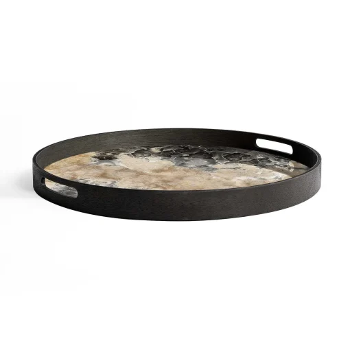 Round Glass Organic Tray, Black