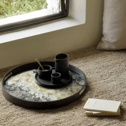 Round Glass Organic Tray, Black