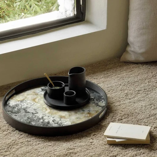 Round Glass Organic Tray, Black